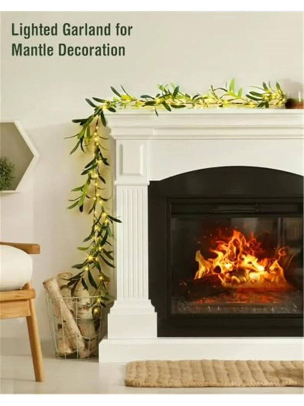 Lighted Olive Garland 6FT LED Artificial Greenery Mantel Table Decor Battery
